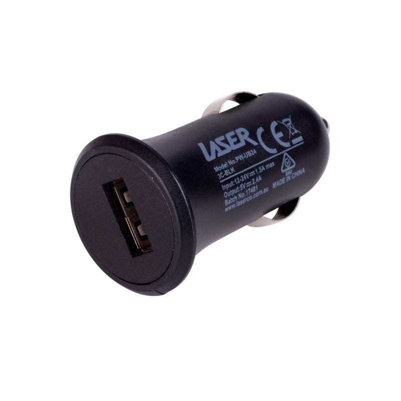 Laser USB Car Charger Black with 3-in-1 Cable: Micro USB, Type-C
