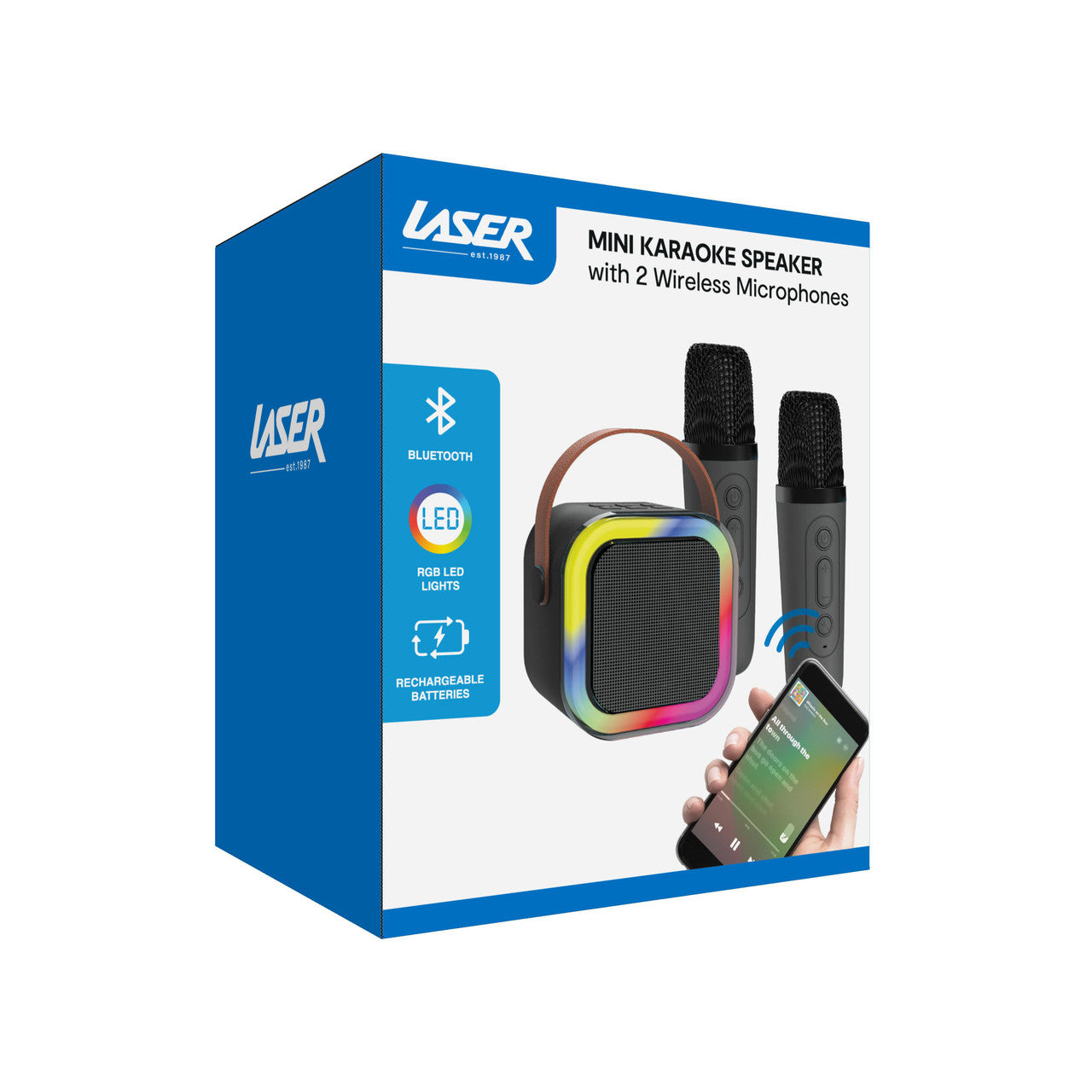 Laser Mini Karaoke Speaker with 2 Wireless Mics - Black
