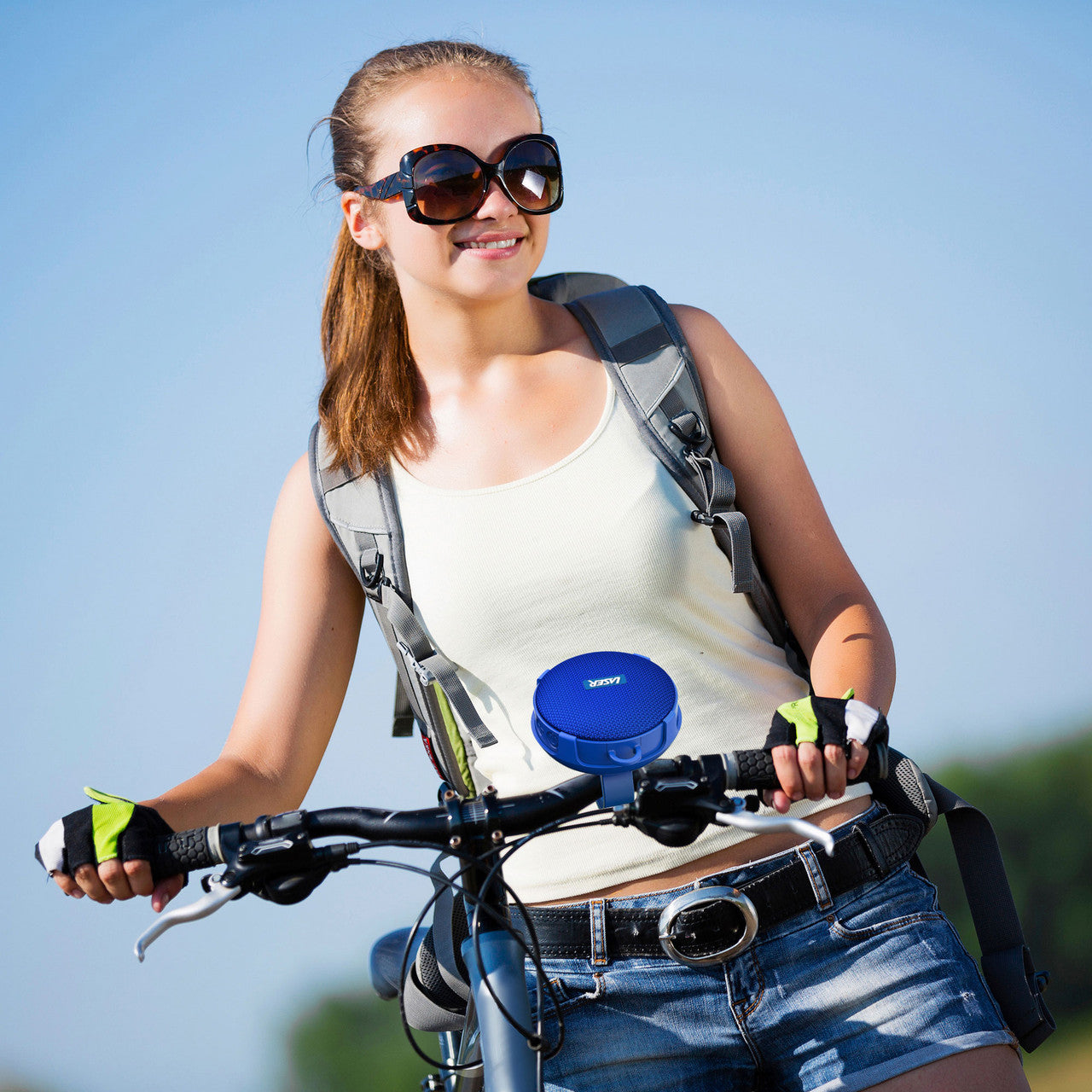 Laser Outdoor Bluetooth Speaker with Mount Blue