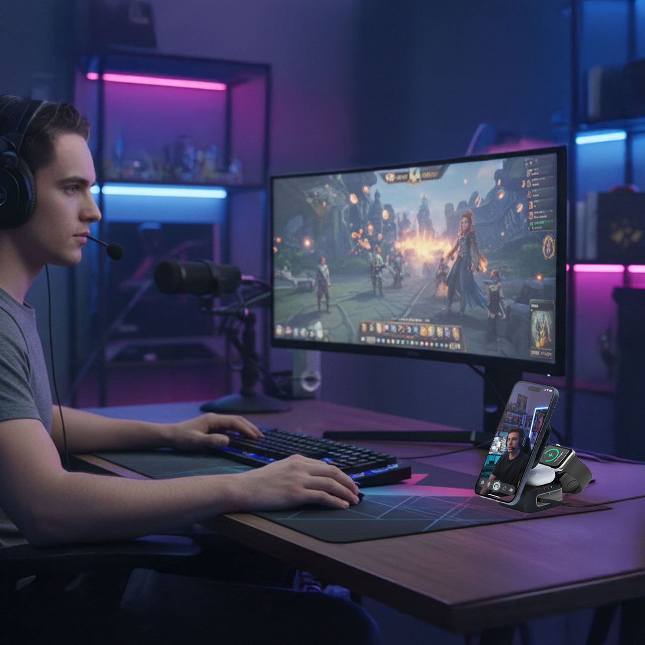 Laser 3 in 1 Foldable Wireless Charging Stand Black