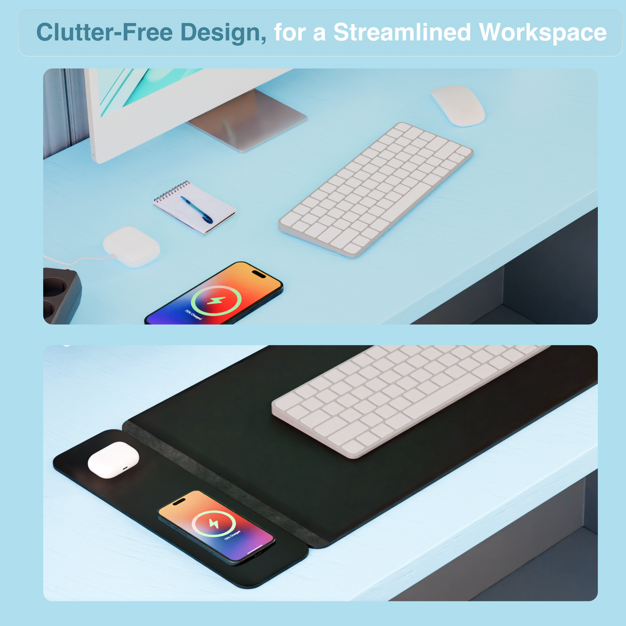 Laser Wireless Charging Desk Mat Black