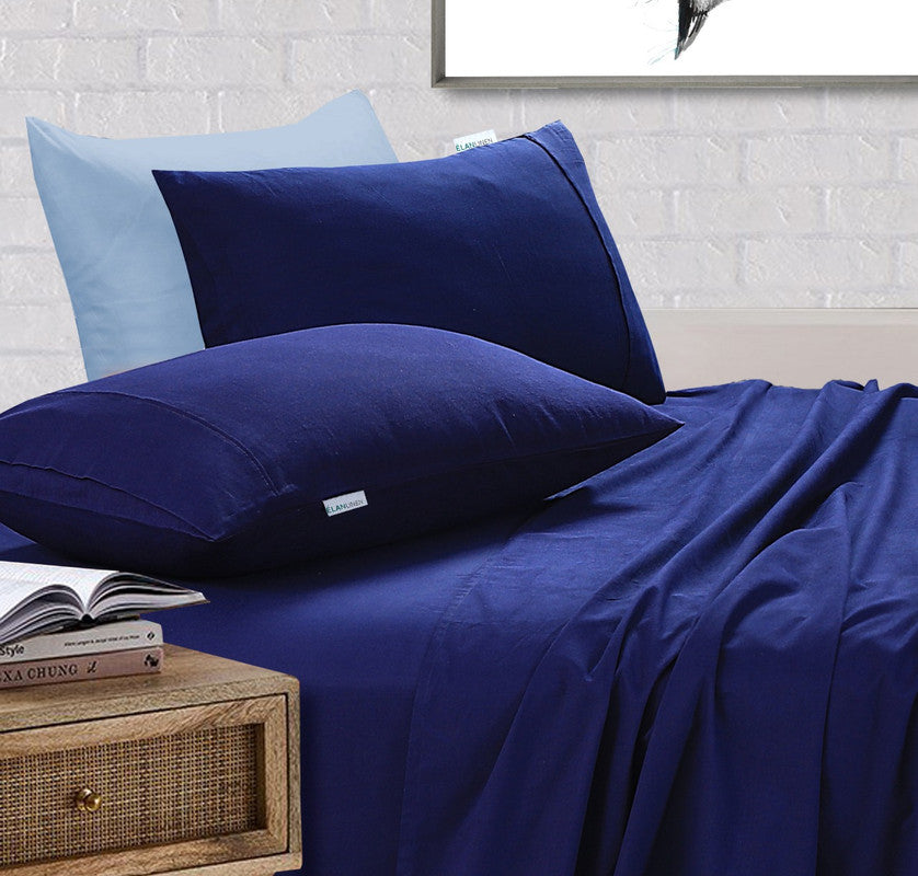 Ultra-Soft 100% Egyptian Cotton 500TC Navy Double Bed Sheets Set