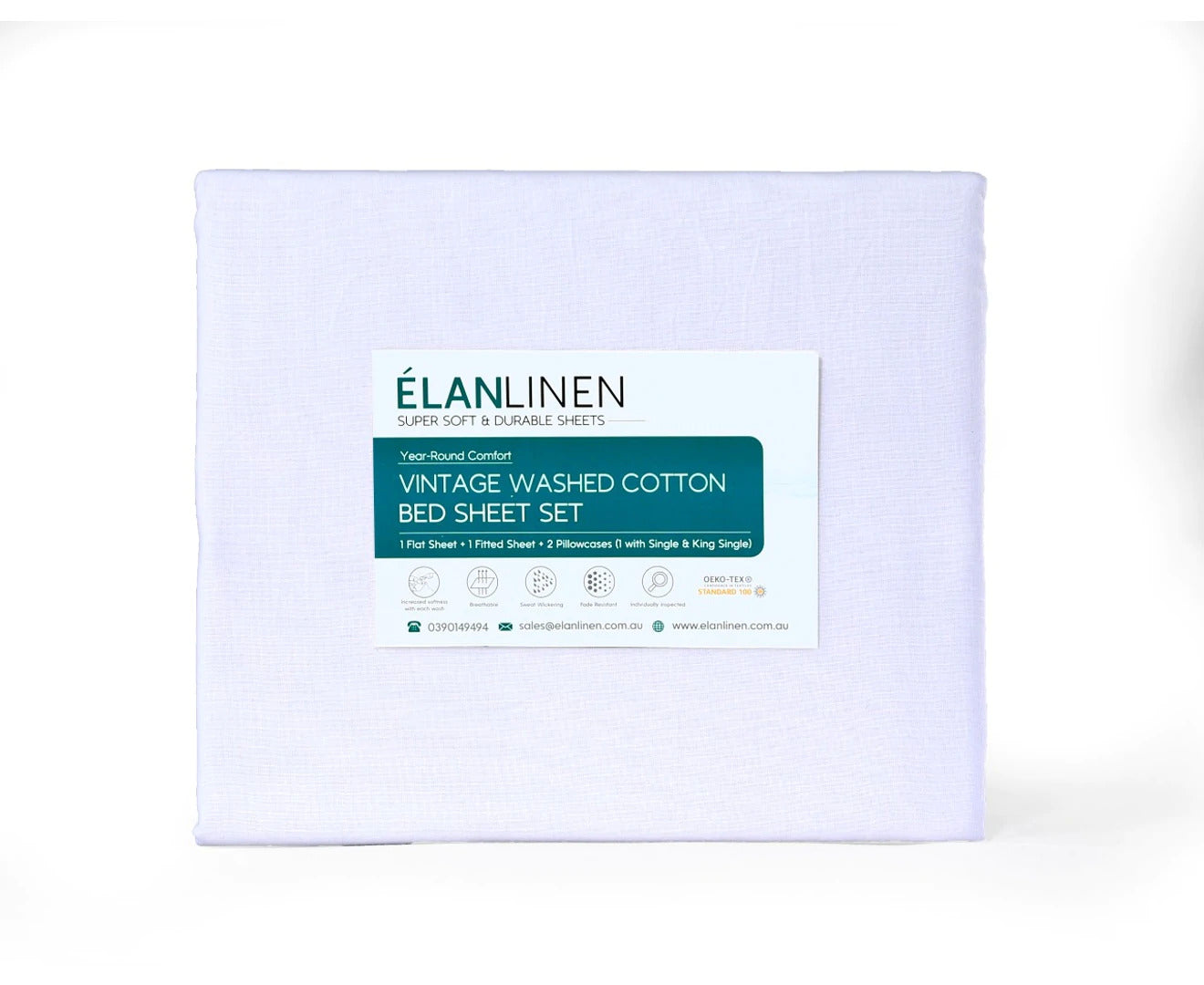 100% Egyptian Cotton 500TC White King Bed Sheets Set, Elan Linen