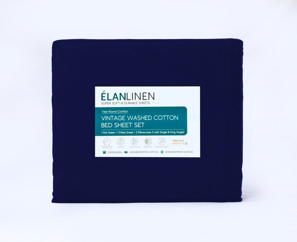 Egyptian Cotton 500TC Navy Queen Bed Sheets Set, Elan Linen