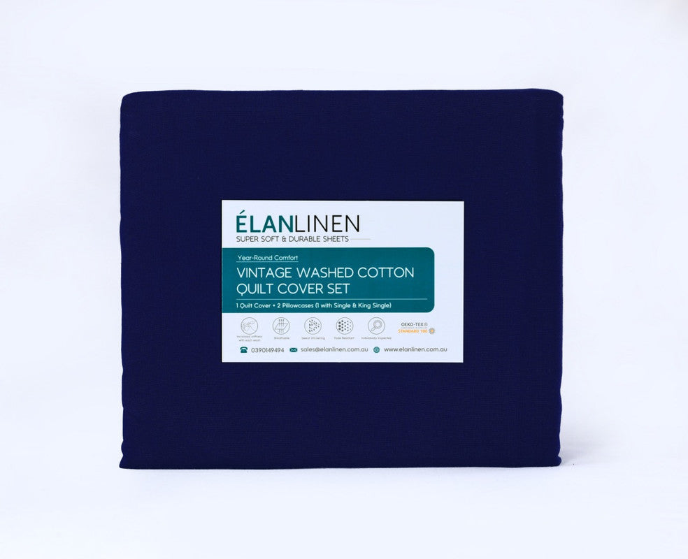 Egyptian Cotton 500TC Navy Queen Bed Sheets Set, Elan Linen