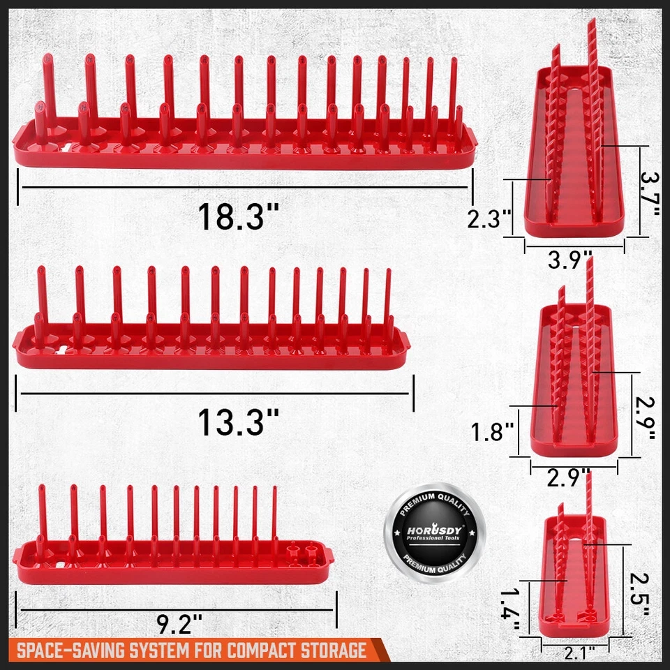 6Pcs Metric SAE Socket Tray Rack Holder Shelf Garage Organizer 1/4"/3/8"/1/2"