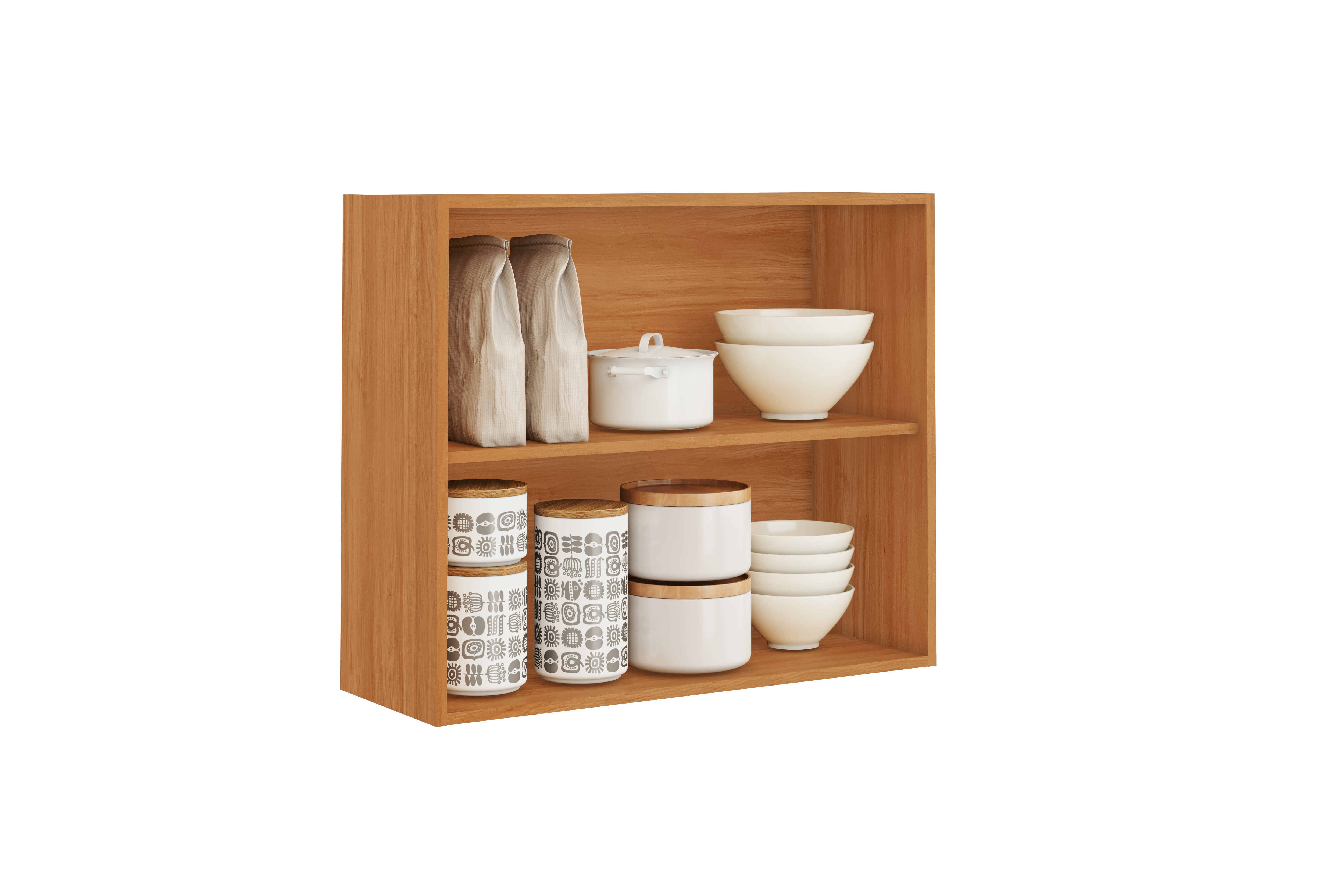 Flat Pack DIY Wooden Kitchen Wall Cabinet with 2 Doors + 2 Shelves in White/ Graphite and Cinnamon Finish - Napoles