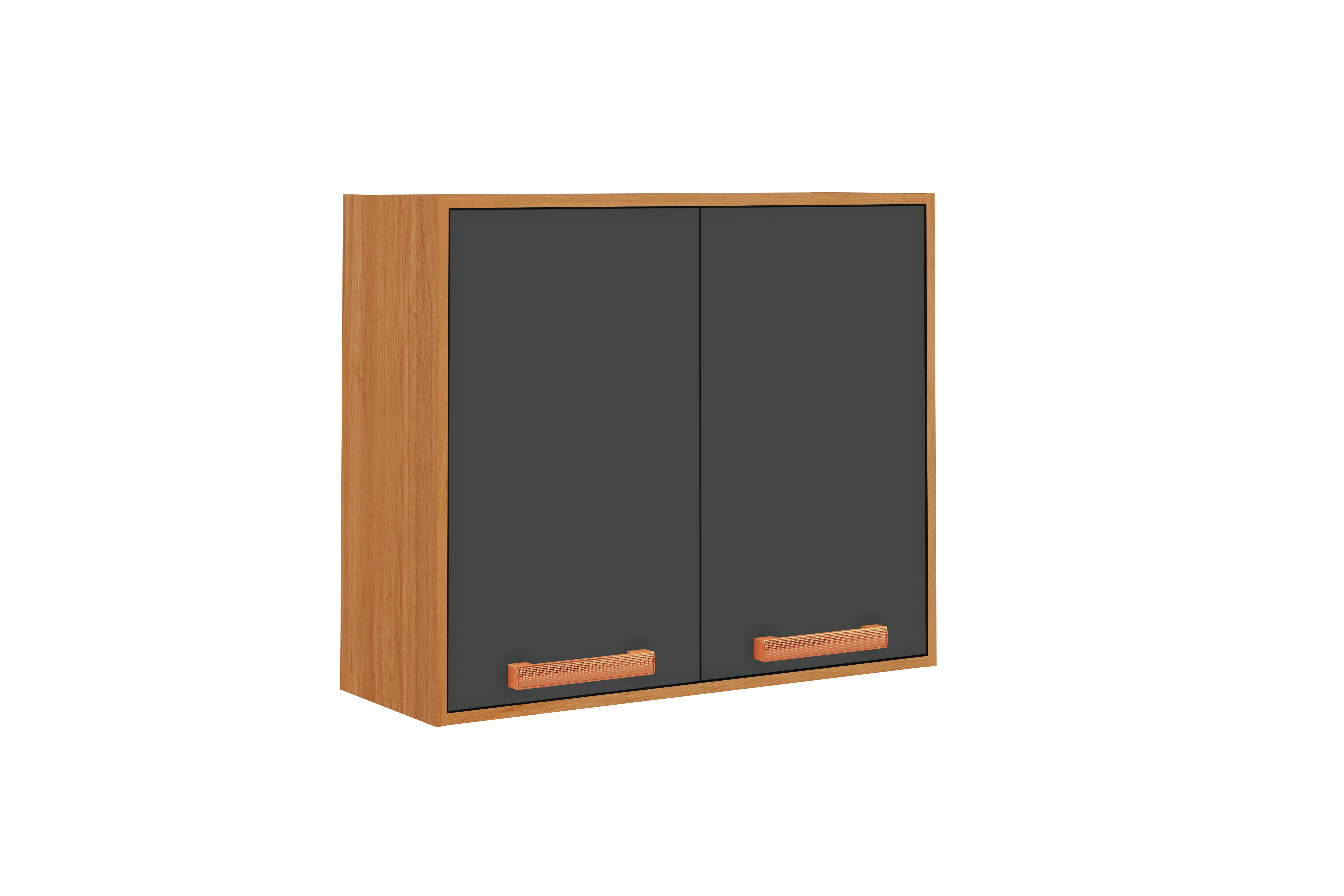 Flat Pack DIY Wooden Kitchen Wall Cabinet with 2 Doors + 2 Shelves in White/ Graphite and Cinnamon Finish - Napoles