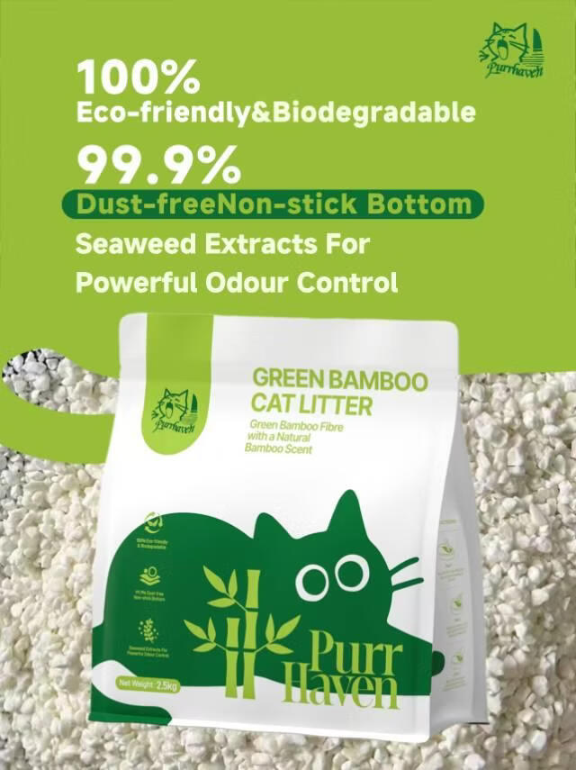 Purr Haven Green Bamboo Cat Litter | 10 Carton | 6 Packs Per Carton | 2.5kg Per Pack