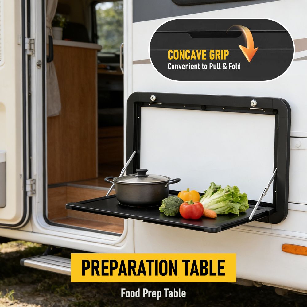 Aumerage Aluminium Folding Caravan Table – Lockable, Space-Saving Portable Table with 50kg Capacity, Black