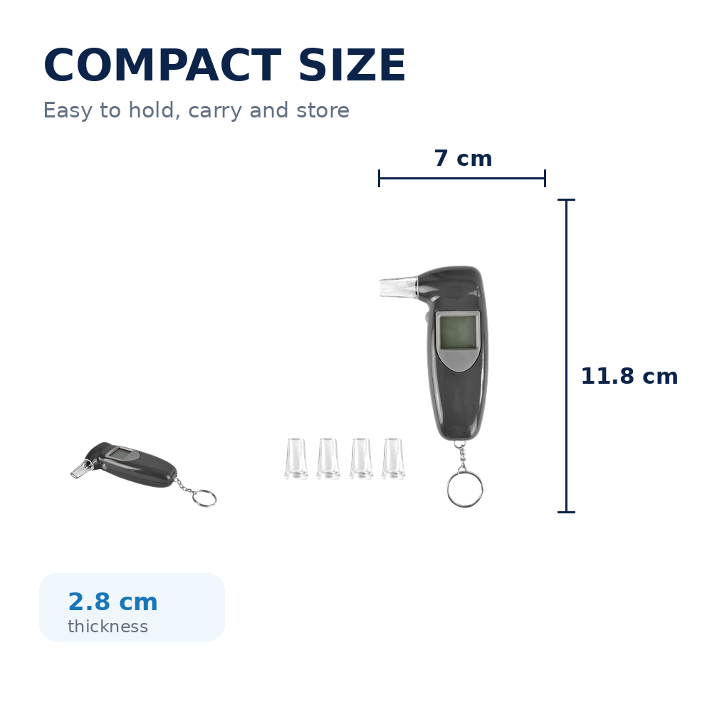 Digital Breathalyser Alcohol Tester LCD 118x70x28mm 4 Mouthpieces Semiconductor Sensor Auto-Off Keychain Portable