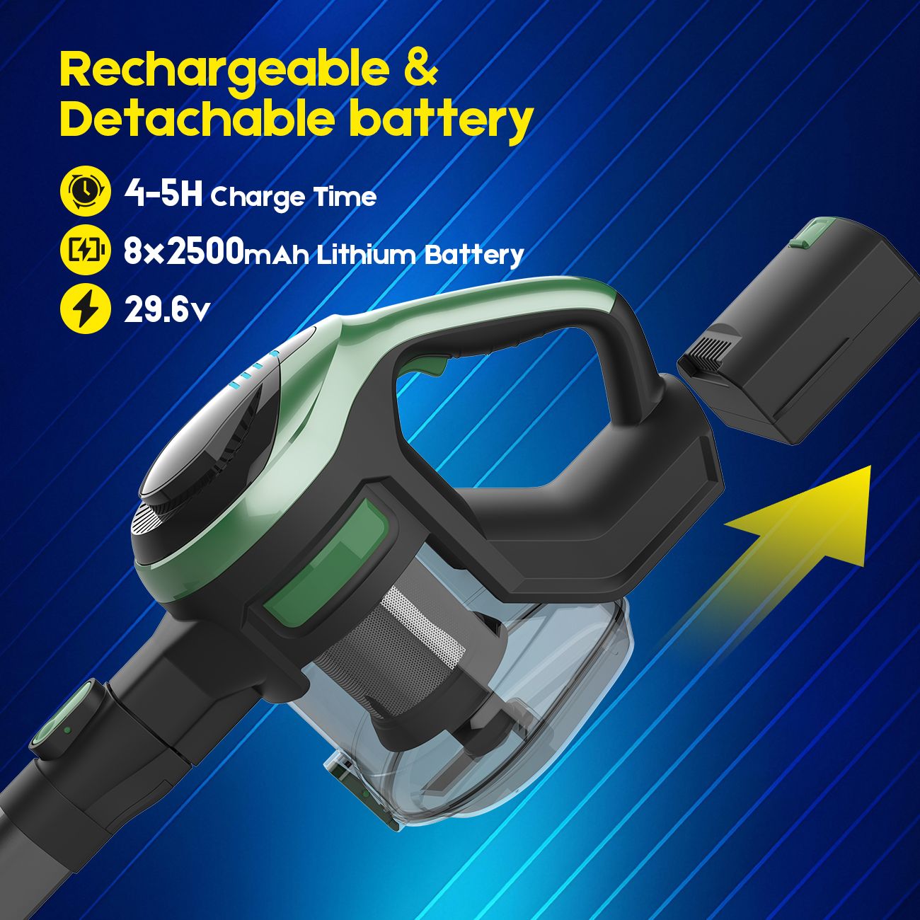 46Kpa Strong Suction, Lightweight Handheld Vacuum Cleaner, 2500mAh Removable Battery with Wall Charger for Home, Hard Floors, Blankets And Pet Hair.