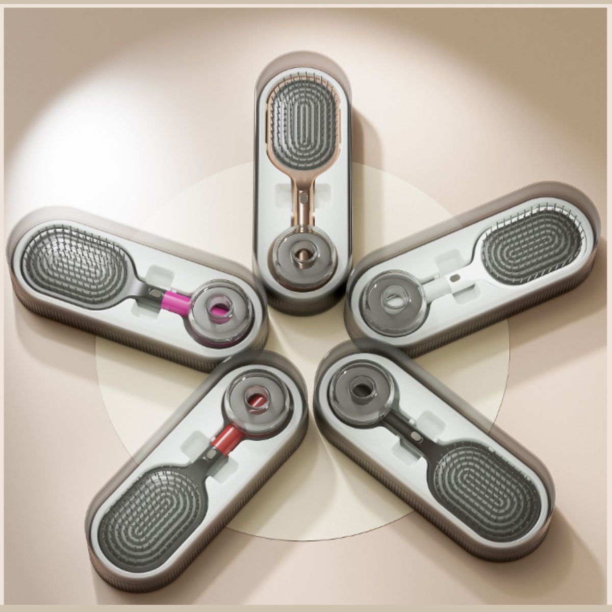 Air Cushion Massage Hair Brush Set with Wall Mount Holder Base - Golden