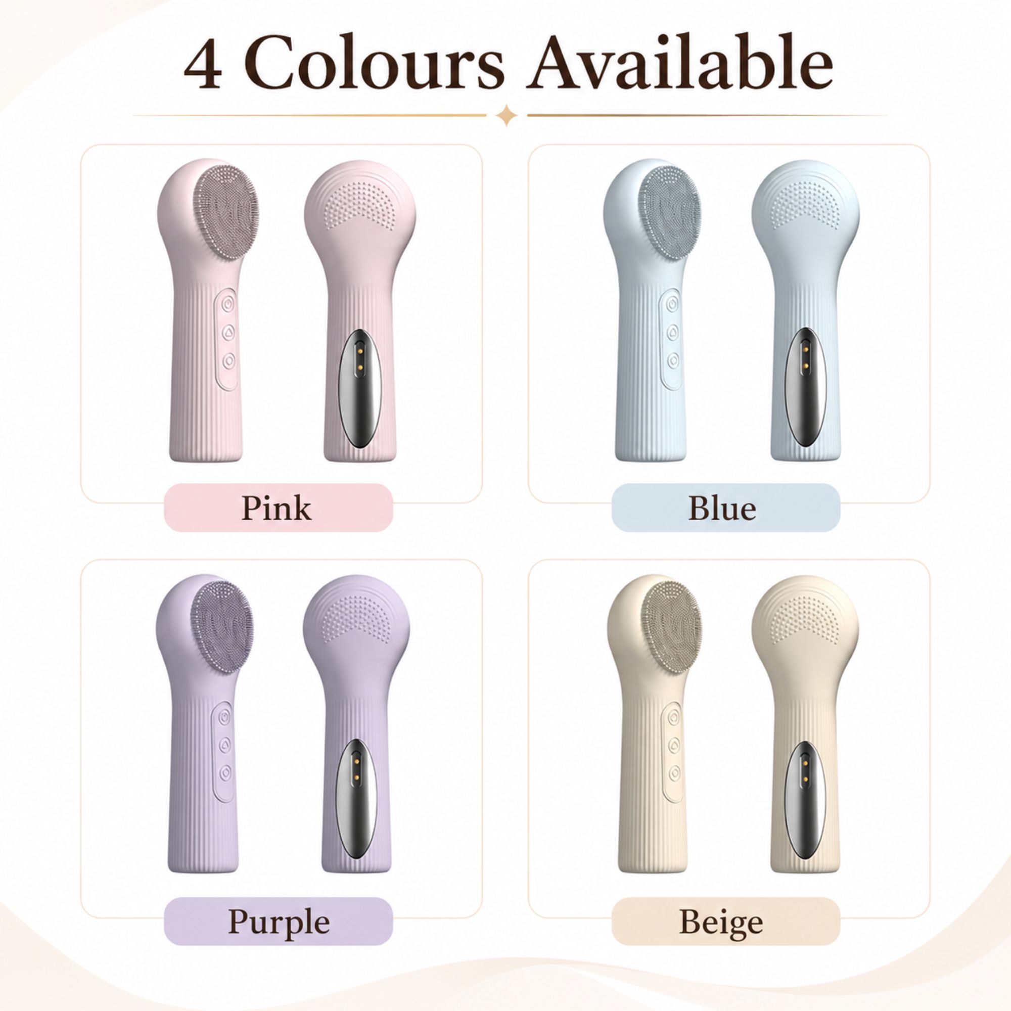 Silicone Facial Cleansing Brush Sonic Vibration Heating Waterproof Rechargeable-BLUE