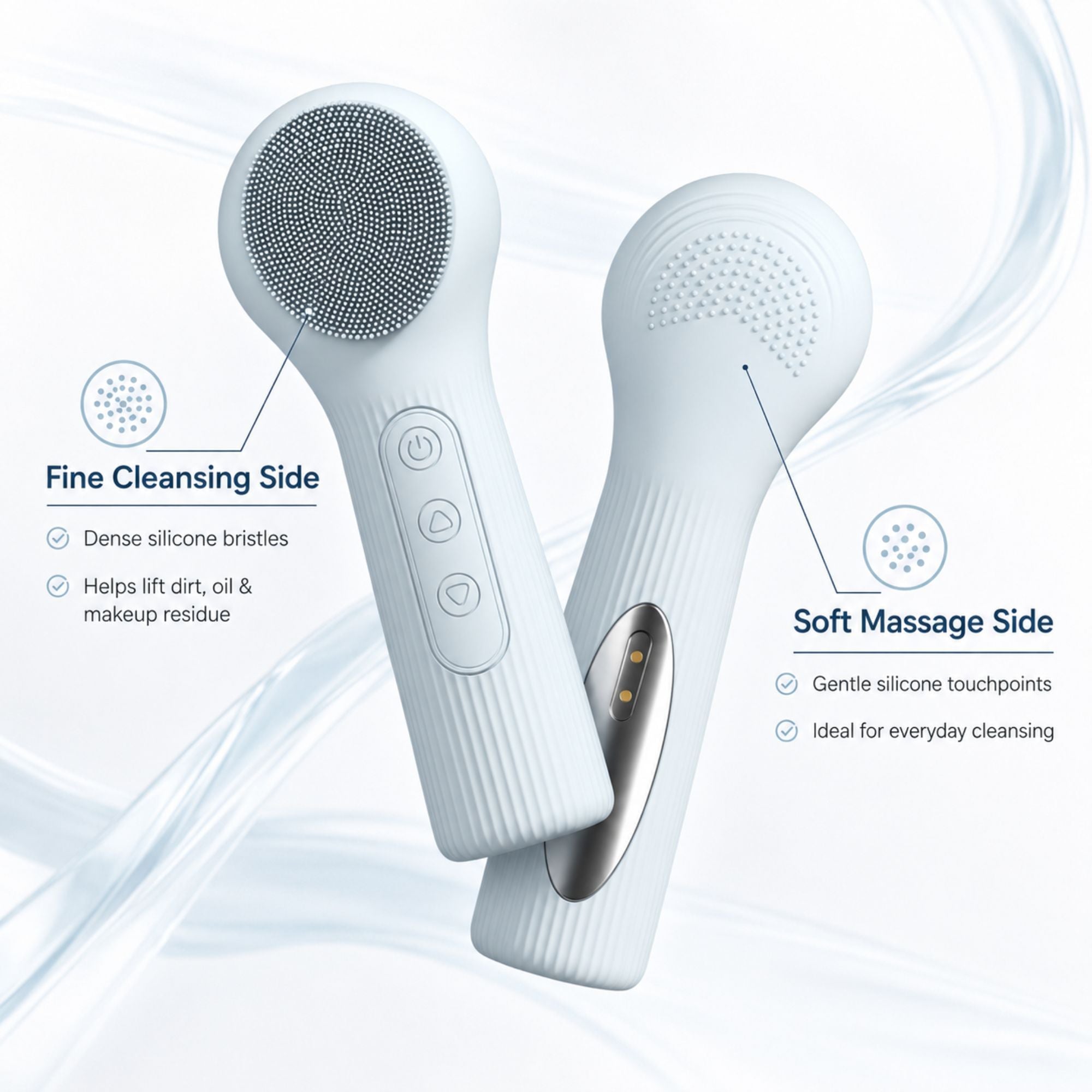 Silicone Facial Cleansing Brush Sonic Vibration Heating Waterproof Rechargeable-PINK