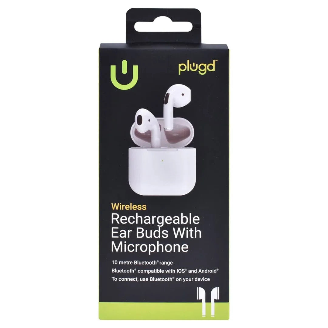 Wireless Bluetooth Earbuds with Microphone, 10m Range, Rechargeable 250mAh Charging Case, iOS & Android Compatible