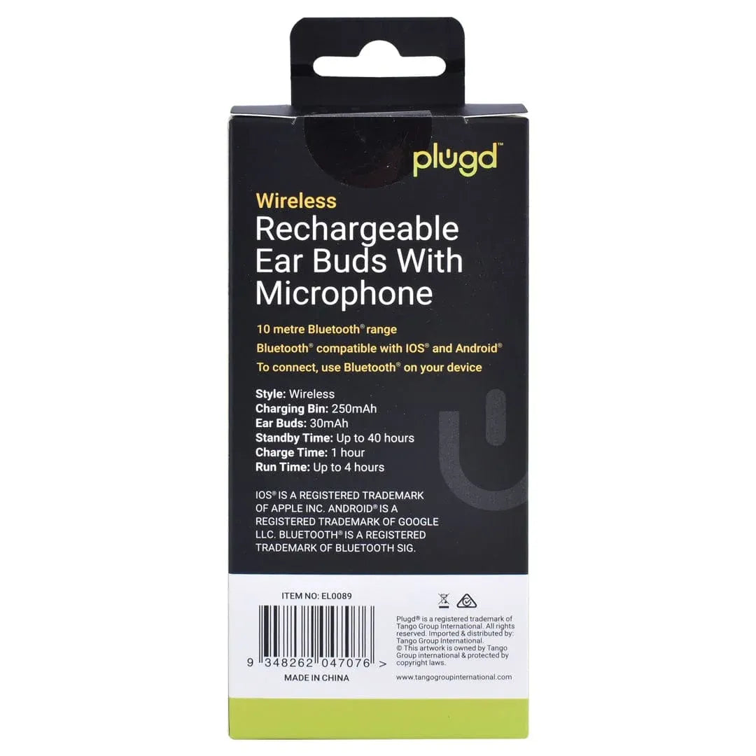 Wireless Bluetooth Earbuds with Microphone, 10m Range, Rechargeable 250mAh Charging Case, iOS & Android Compatible