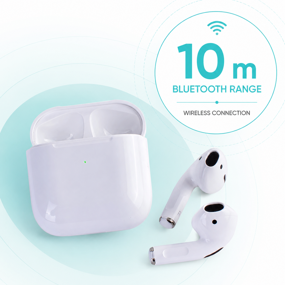 Wireless Bluetooth Earbuds with Microphone, 10m Range, Rechargeable 250mAh Charging Case, iOS & Android Compatible