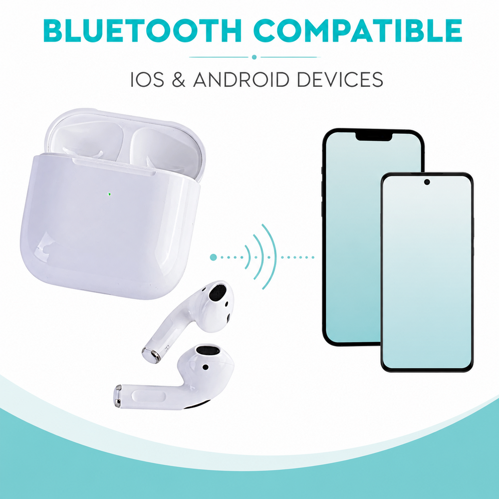 Wireless Bluetooth Earbuds with Microphone, 10m Range, Rechargeable 250mAh Charging Case, iOS & Android Compatible