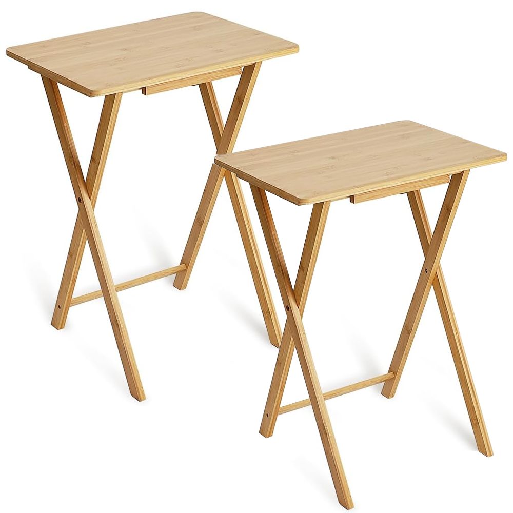 2 Pcs Bamboo Folding Laptop Tray & Snack Table