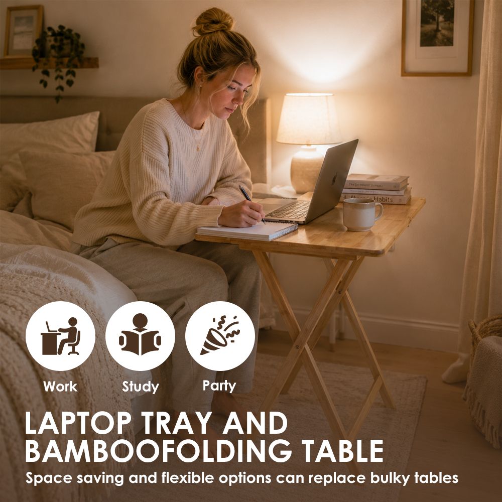 2 Pcs Bamboo Folding Laptop Tray & Snack Table