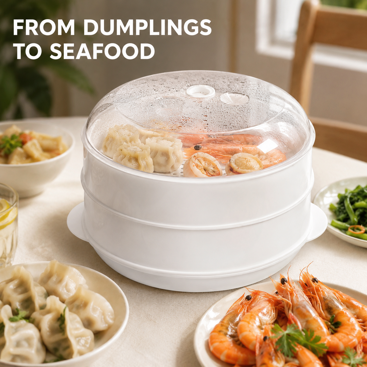 2 Tier Microwave Food Steamer 21cm, Oil-Free Cooking, Food Grade PP, Cooks Two Dishes at Once