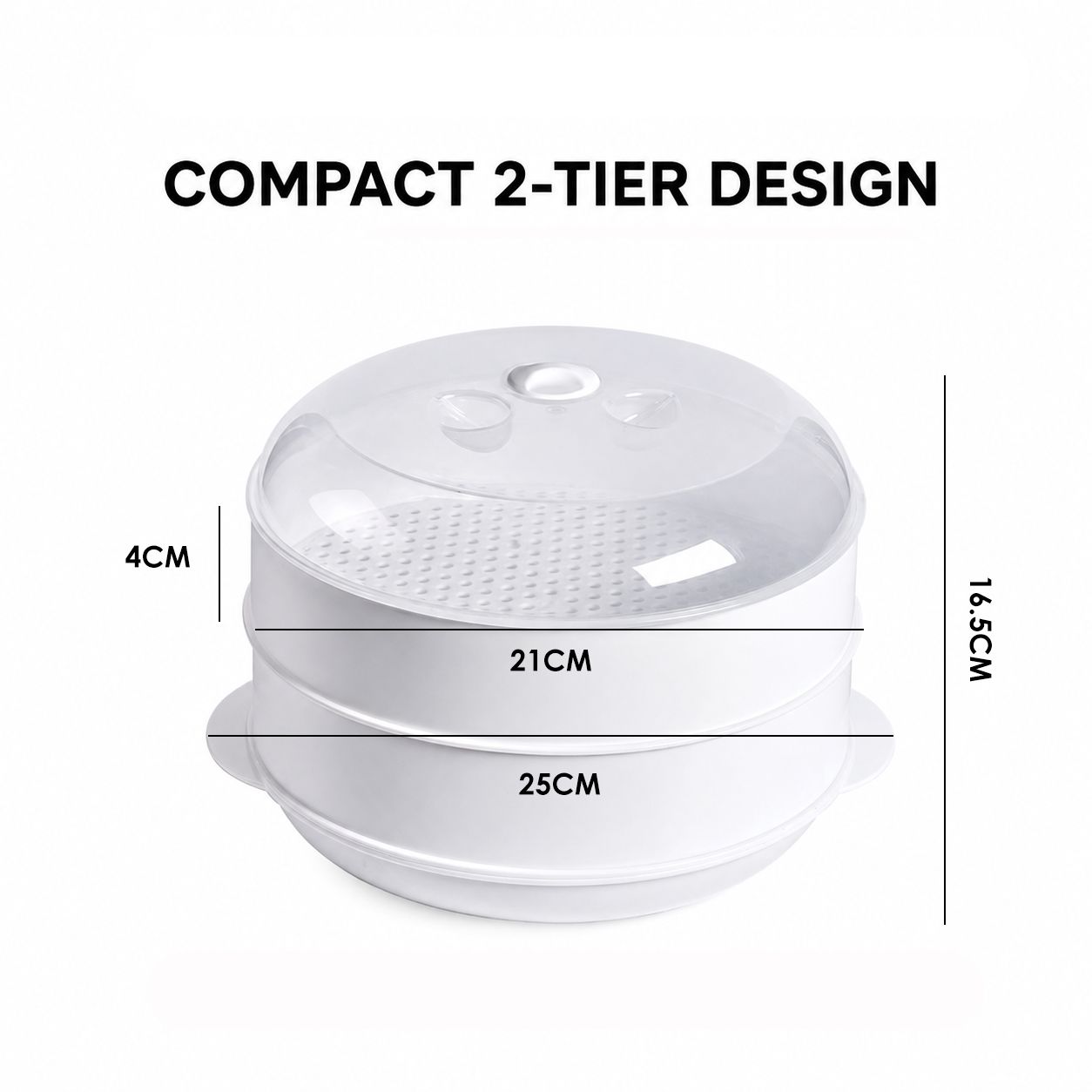 2 Tier Microwave Food Steamer 21cm, Oil-Free Cooking, Food Grade PP, Cooks Two Dishes at Once