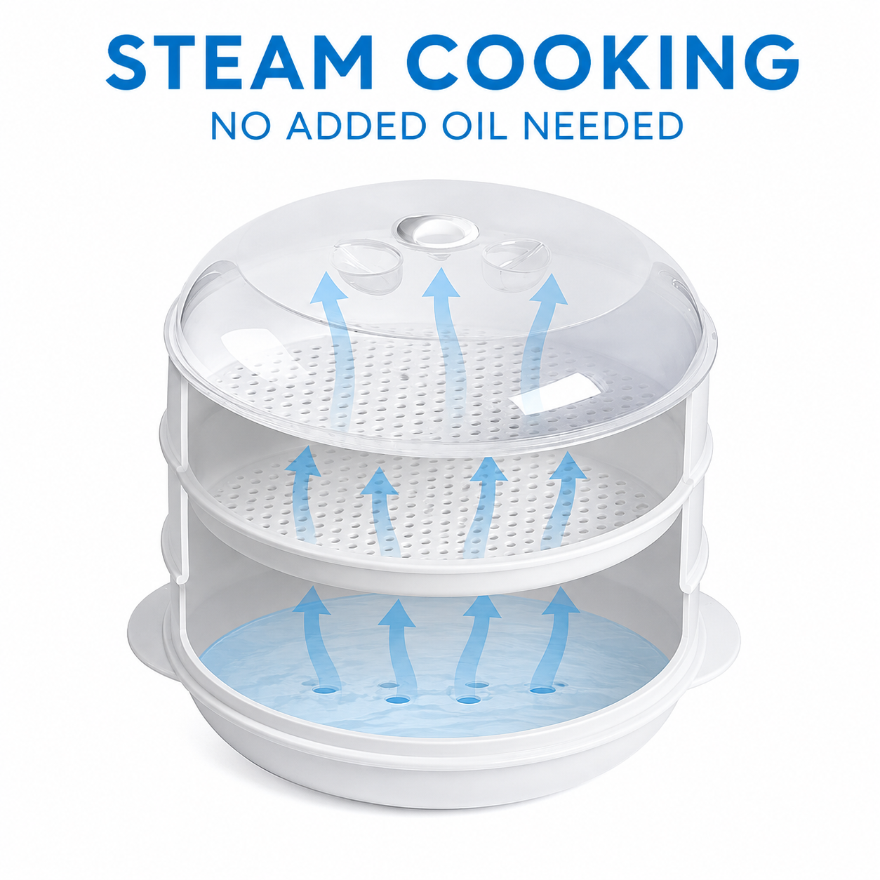 2 Tier Microwave Food Steamer 21cm, Oil-Free Cooking, Food Grade PP, Cooks Two Dishes at Once