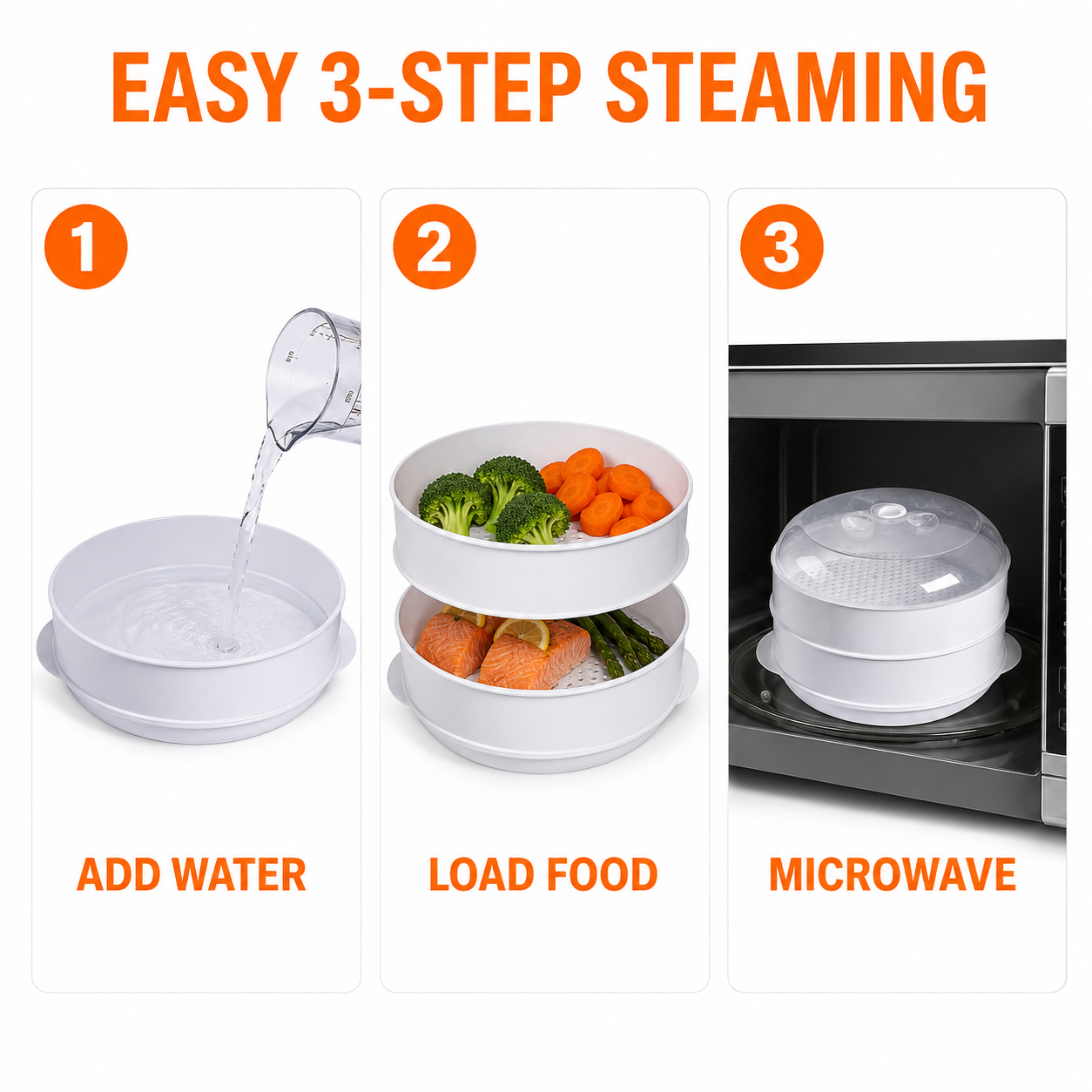 2 Tier Microwave Food Steamer 21cm, Oil-Free Cooking, Food Grade PP, Cooks Two Dishes at Once