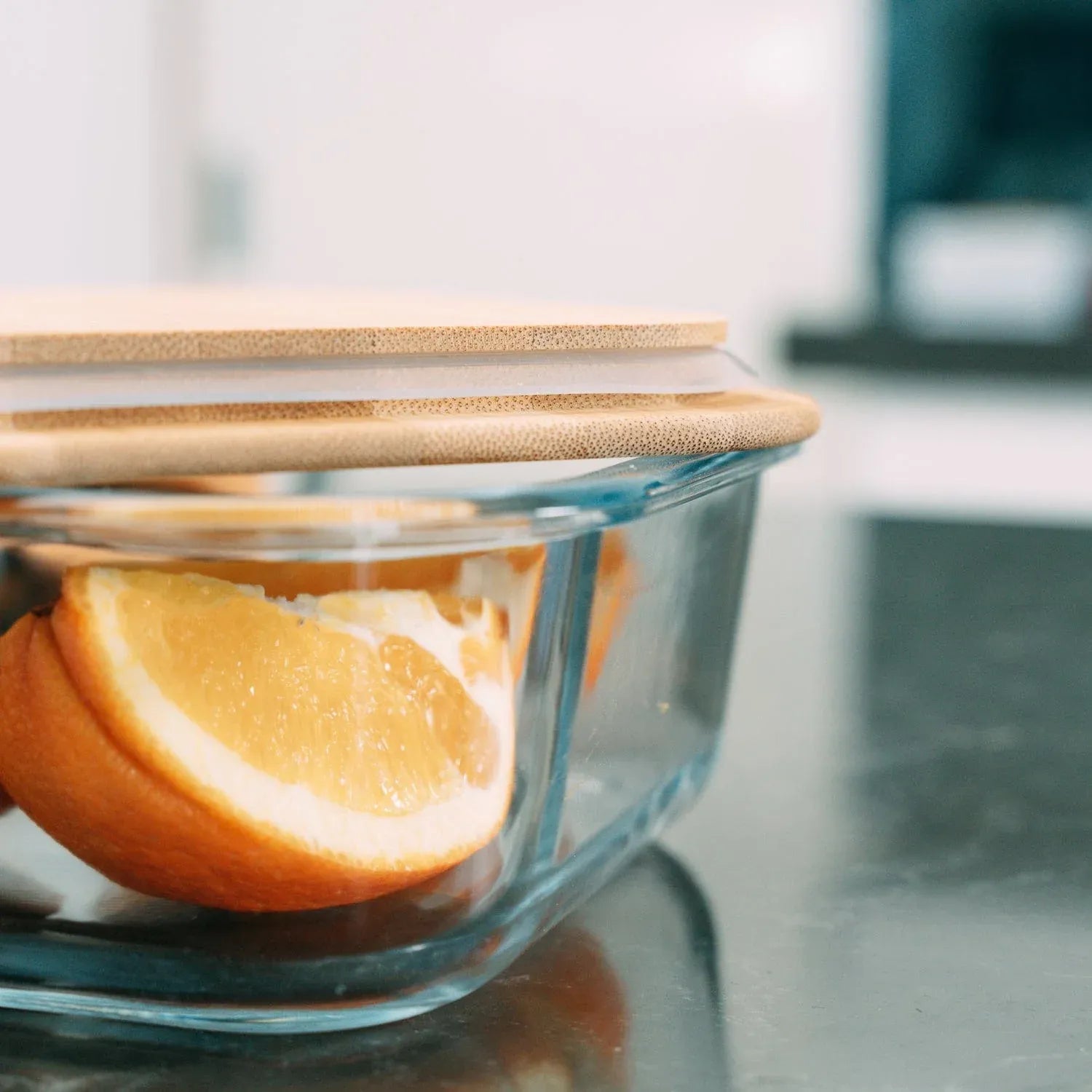 2 Pcs Bamboo?Cover Food Containers – Medium & Large, Clear Glass, Plastic?Free