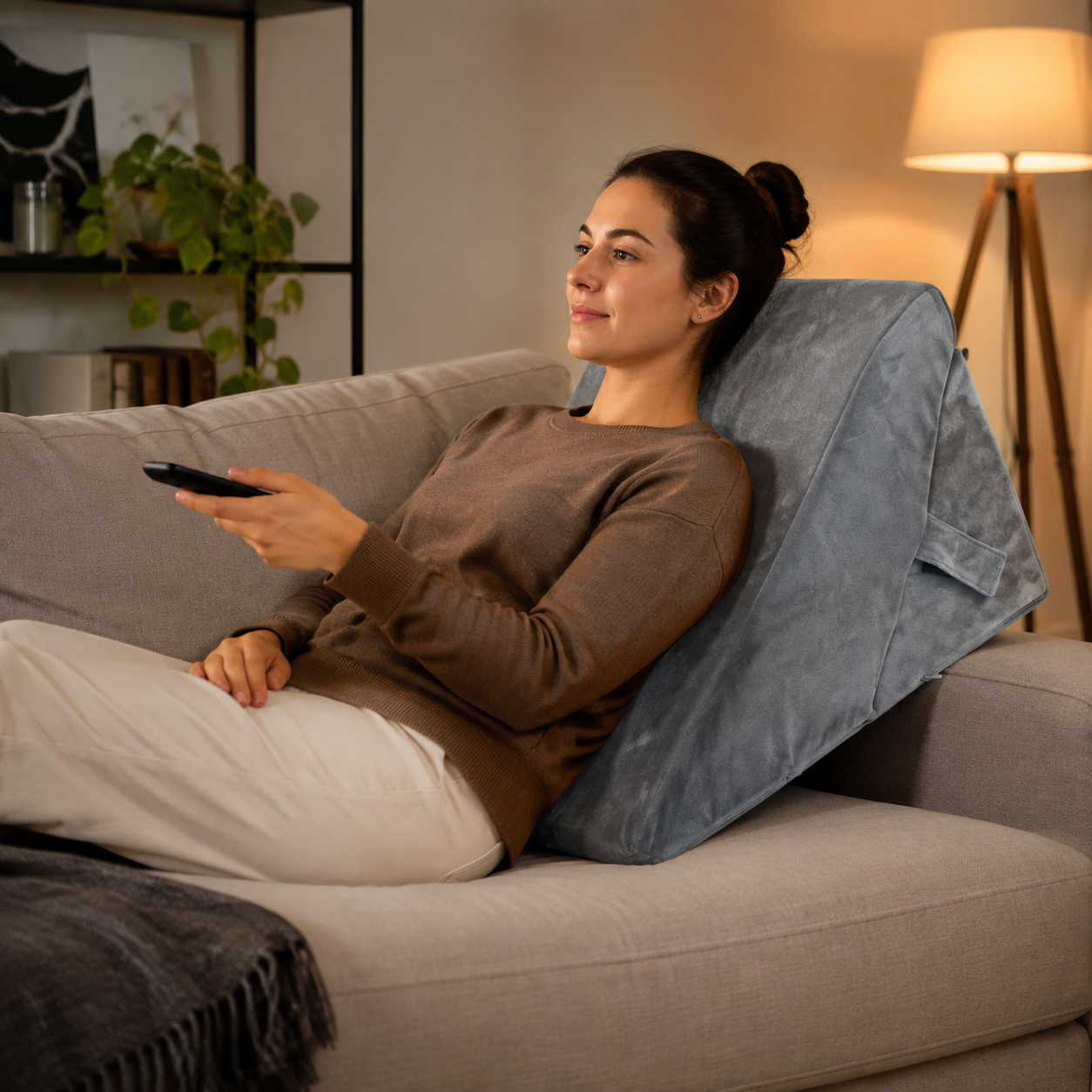 Adjustable Memory Foam Wedge Pillow with Washable Velvet Cover for Bed Sofa Reading 55x55x33cm