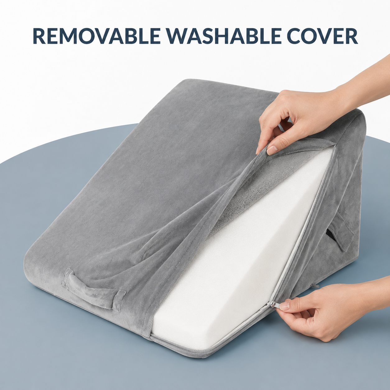 Adjustable Memory Foam Wedge Pillow with Washable Velvet Cover for Bed Sofa Reading 55x55x33cm