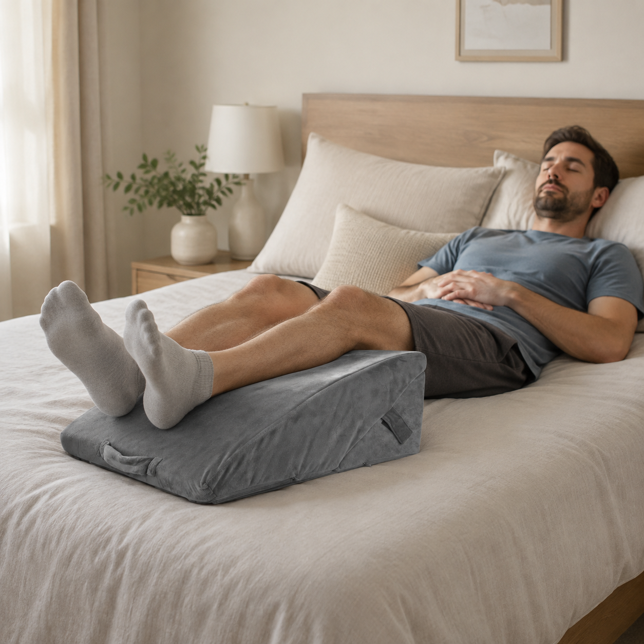 Adjustable Memory Foam Wedge Pillow with Washable Velvet Cover for Bed Sofa Reading 55x55x33cm