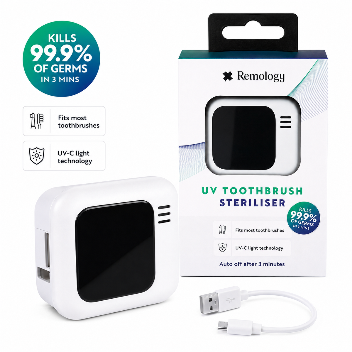 Aumerage Rechargeable UV-C Toothbrush Steriliser Travel Case USB-C