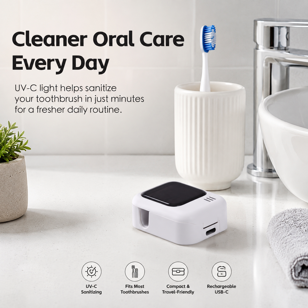 Aumerage Rechargeable UV-C Toothbrush Steriliser Travel Case USB-C