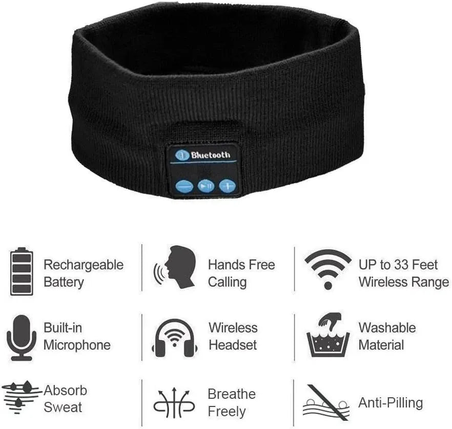 Headset Bluetooth 5.0 Wireless Stereo Earbud Headphone Sports Headband w/Mic-Black