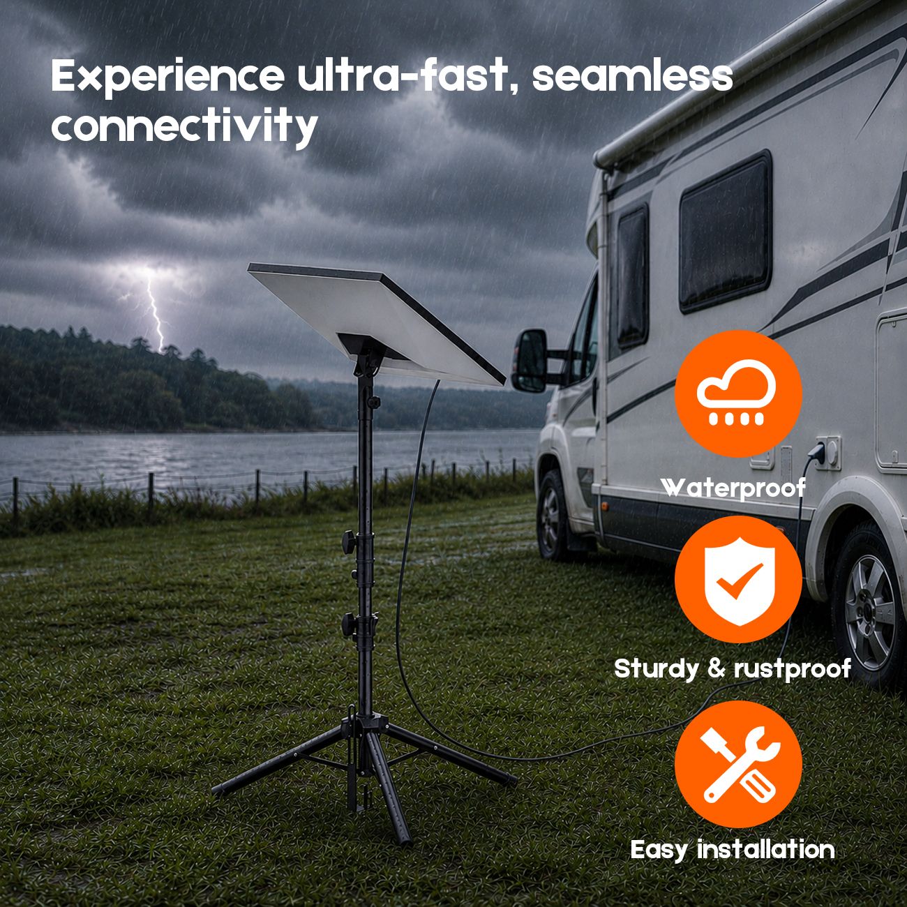 Tripod Mount for Starlink Gen 3, Adjustable Portable Ground Stand with 360° Rotation, 90° Tilt, Anti-Slip Feet & Ground Anchor for RV Camping Travel