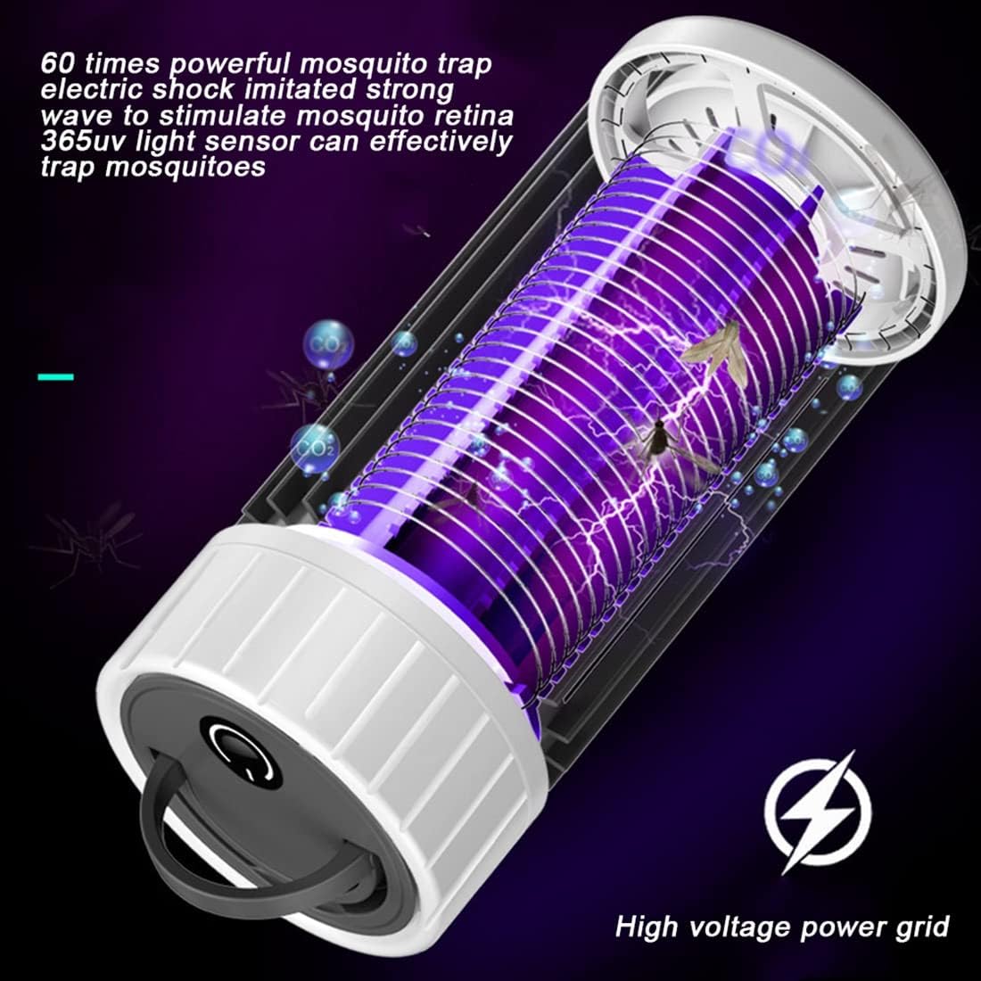 Outdoor Mosquito Trap - Rechargeable with UV Light 365 nm - Silent and Portable - Can Also Be Used as a Night Light