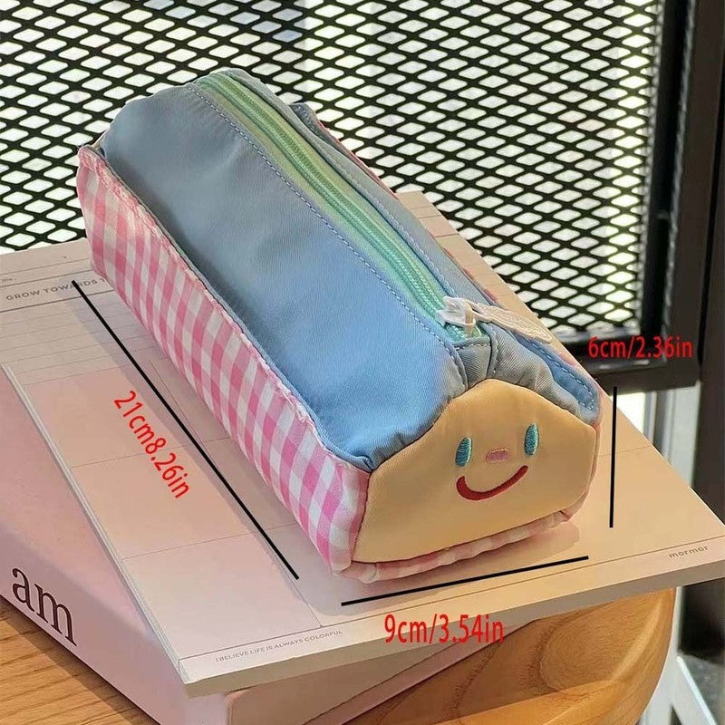 Pencil Case - Large Capacity - Cute and Lovely - Pink Check - 1 Piece