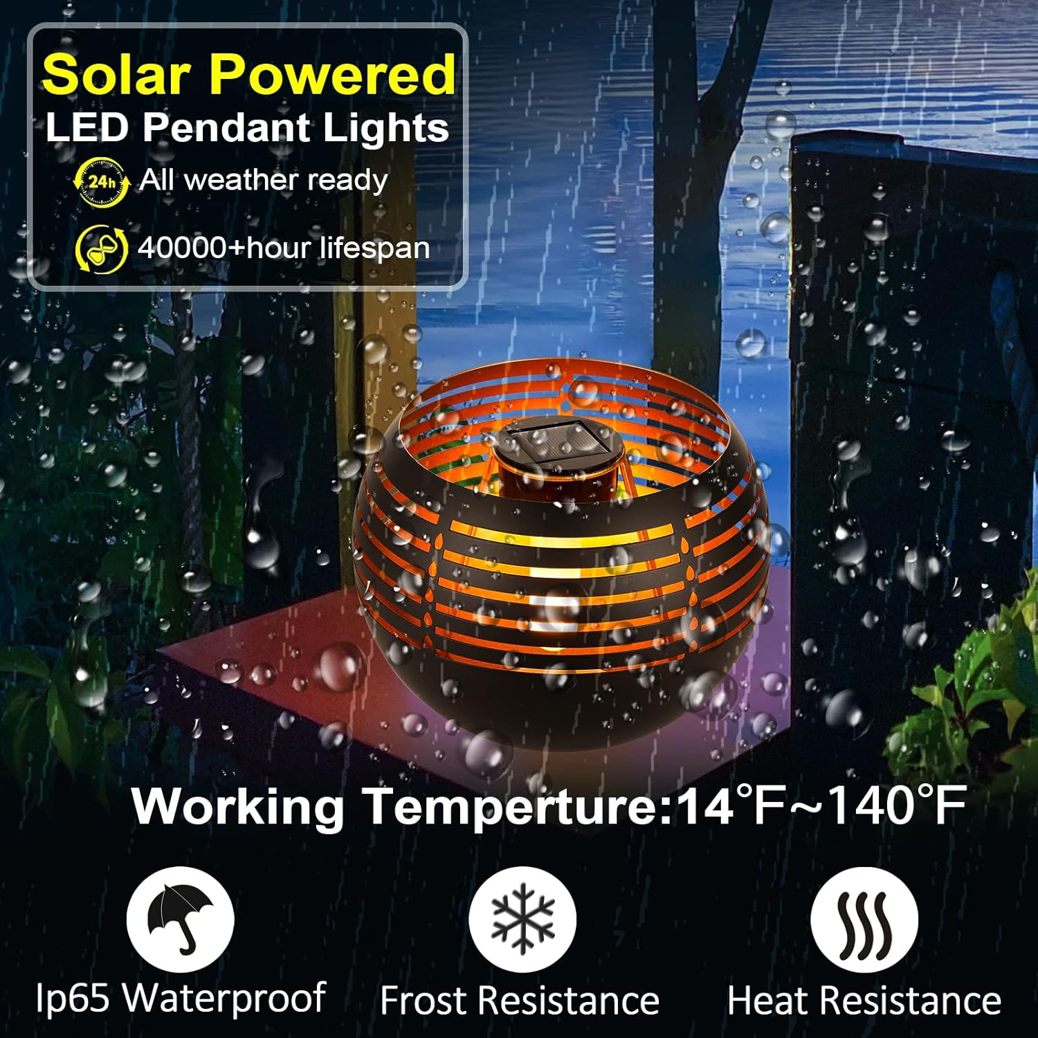 Waterproof outdoor solar lanterns, solar table lamp for outdoor patio, metal pot with warm yellow dancing and flickering flame light, decorative LED table lamp for garden decor, landscape, yard