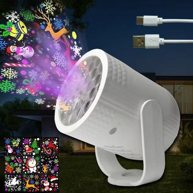Christmas Projector Lights - LED Snowflake Projector Light with USB Power for Living Room, New Year, Party, Christmas Decoration, Indoor and Outdoor White