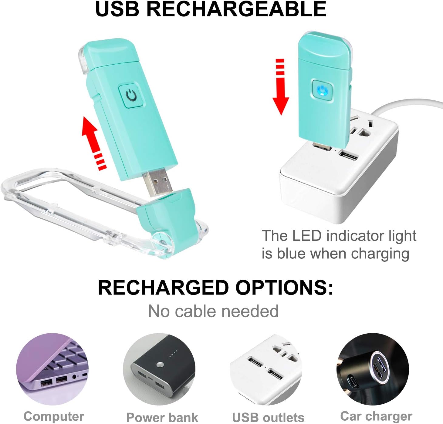 Reading Lamp for Books, USB Rechargeable, LED Clip for Reading Lights, Reading Lights for Books in Bed, Small Book Light, Brightness Adjustable for Eye Protection - Blue