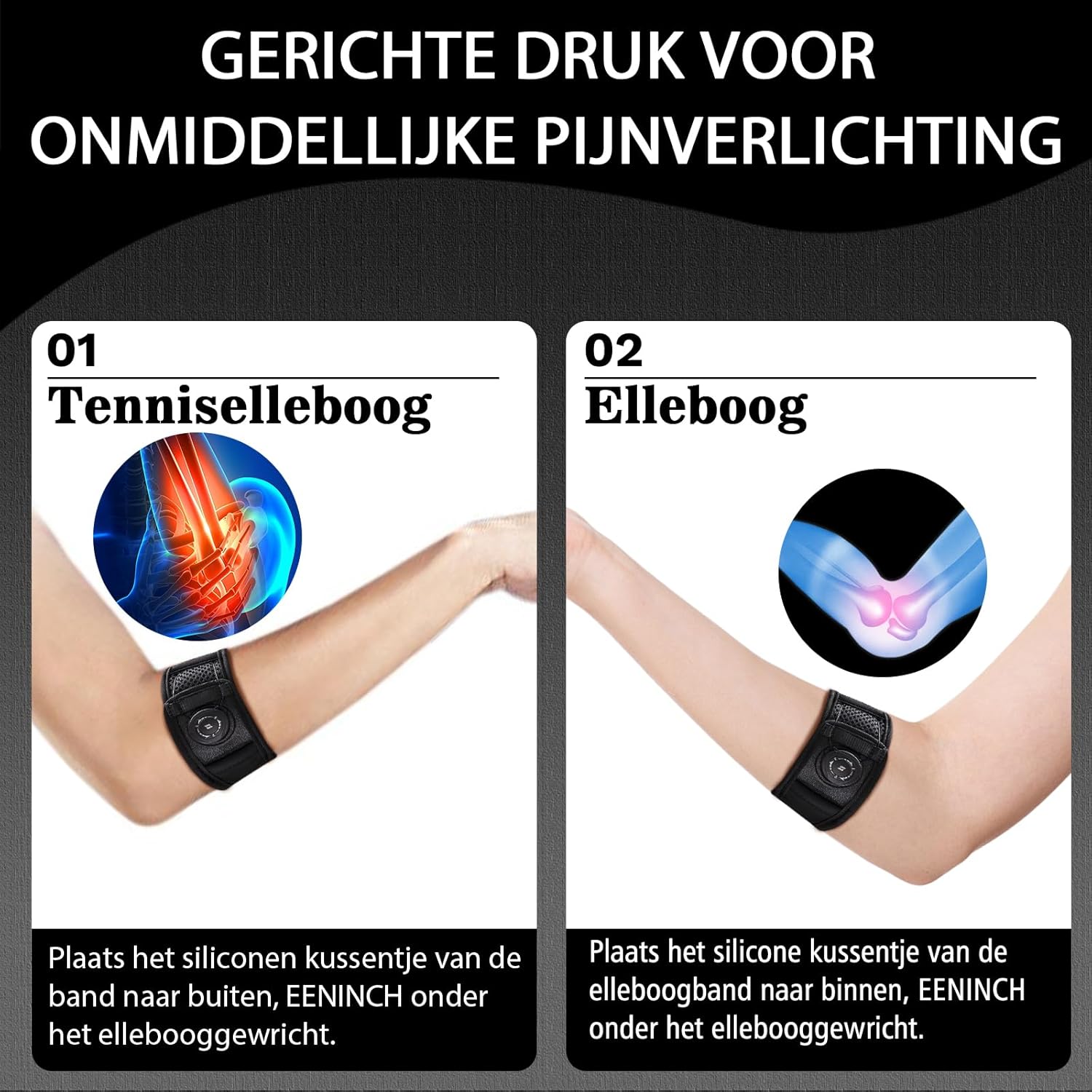 Elbow Support - Adjustable Tennis Elbow Brace - For Tendinitis - Black Universal Size