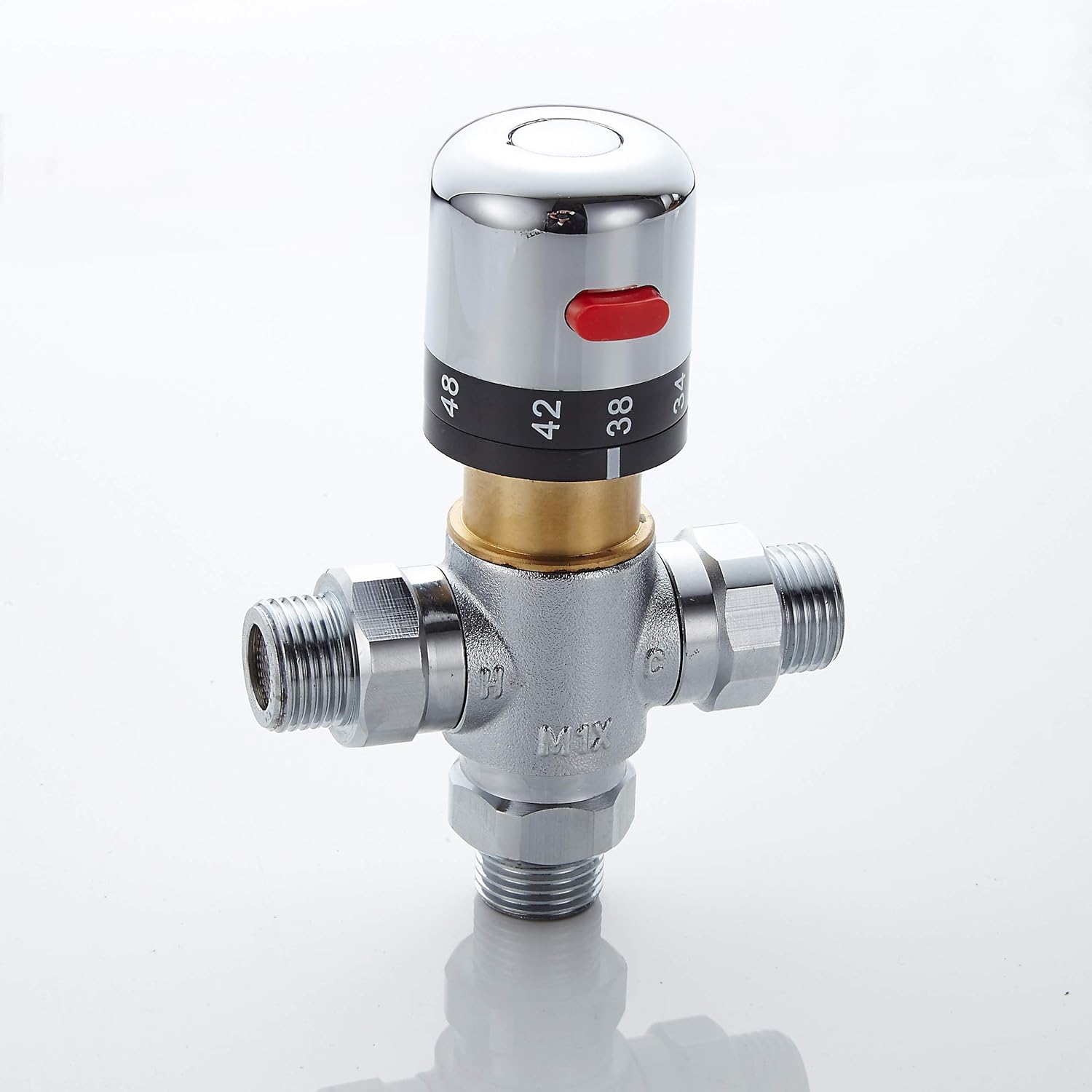 3-way thermostatic water mixer DN15, temperature control hot and cold, G1/2 NPS male connections, anti-scald temperature mixers for bathroom, under-sink taps, shower, bath, bidet chrome