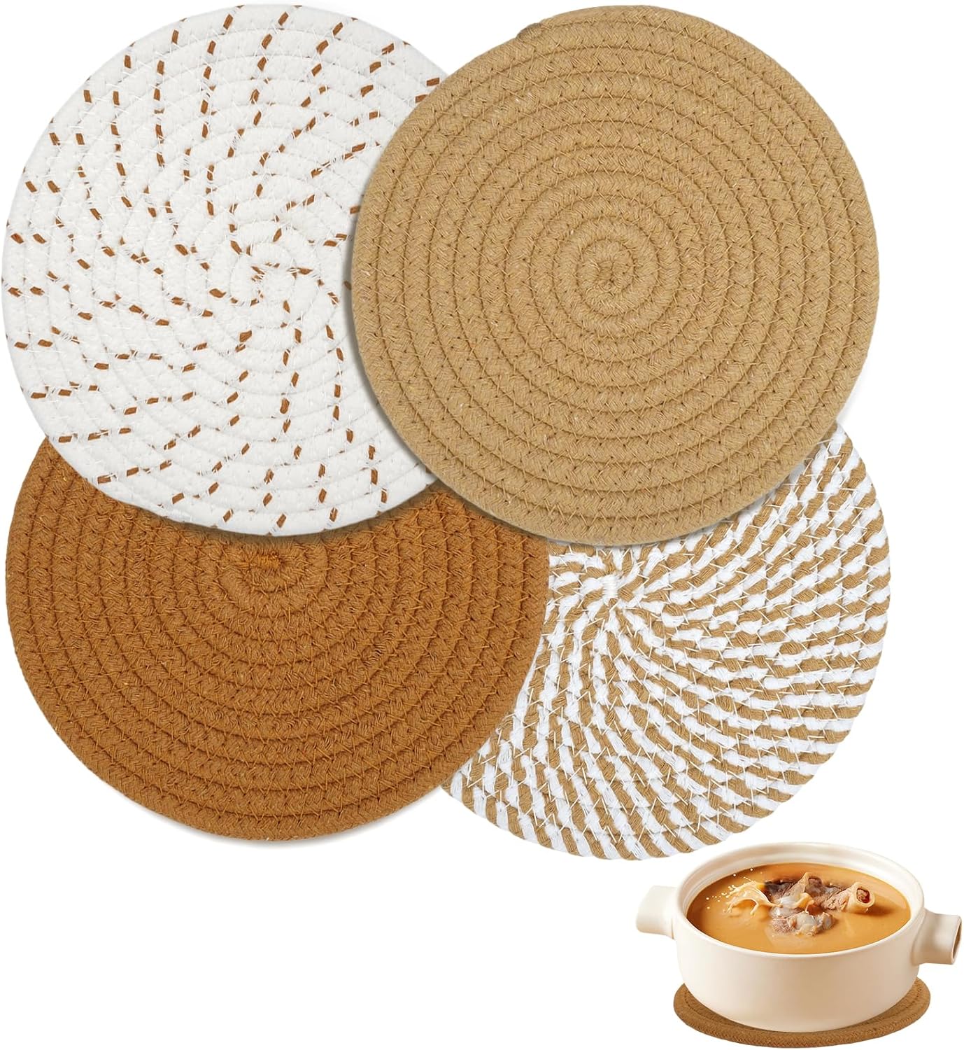 Cotton Coasters - Set of 4 - Woven Heat Resistant - 11cm Diameter