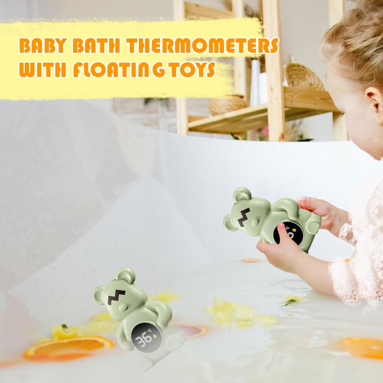 Bath thermometer - Bear-shaped with temperature display - For baby and toddler baths - Suitable for indoor and outdoor use - Waterproof design