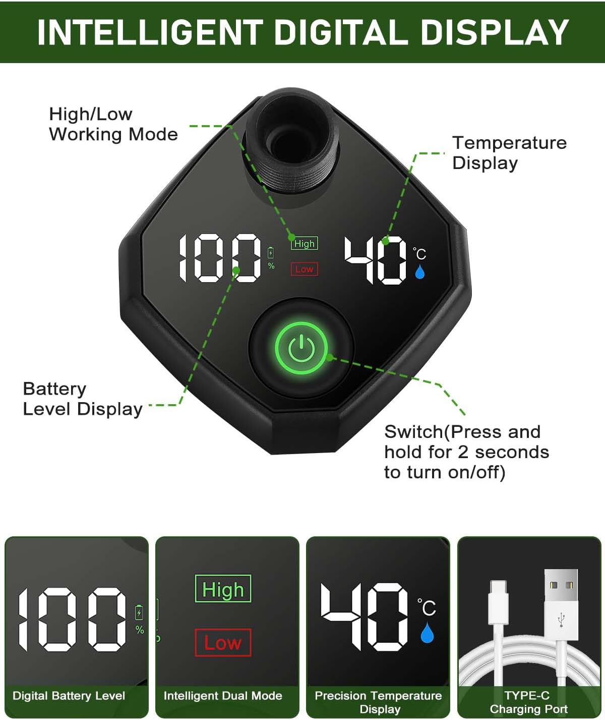 Portable Shower Pump with Rechargeable 6000mAh Battery - Outdoor Shower IPX7 Waterproof - With Temperature Display - Suitable for Camping, Car Washing and Pet Washing Gray