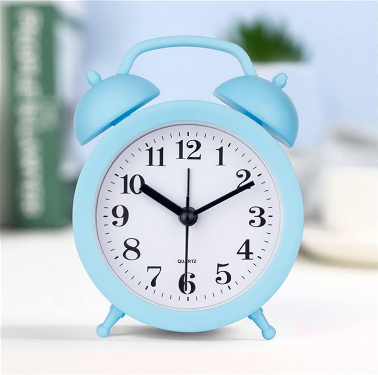 Children's Alarm Clock-Children's Alarm Clock-Children's Twin Bells-Cute Battery-Powered-Analog Mini Round Bedside Alarm Clock-Children's Gift Children's Student Alarm Clock Home Decor Blue