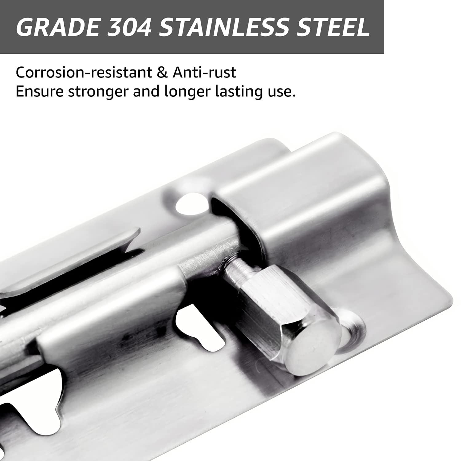 Door Latch - Sliding Latch Made of Stainless Steel 304 with Screws - Suitable for Bathrooms, Bedrooms, Sheds and Garden Toilets - 4" 97mm