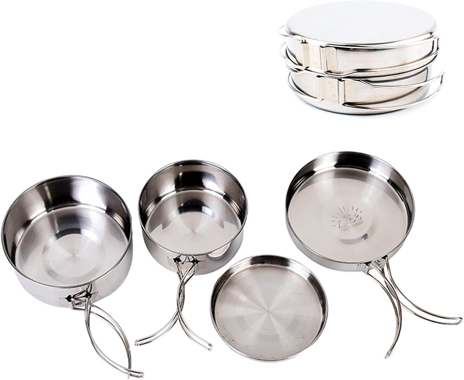 Camping Cookware Set - Multifunctional Portable Stainless Steel Cookware Set - Suitable for 2-3 People - Outdoor Picnic - Set of 4